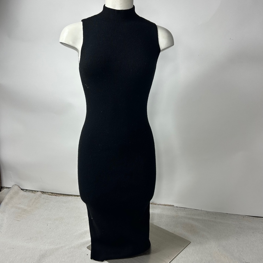 Express Women’s Black Ribbed Mock Neck Midi Sweater Dress Size XS Petite